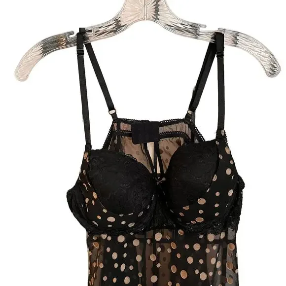 Belle Nuit Polka Dot Sheer Black Nightgown Intimates Sz Large - Picture 2 of 7